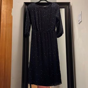 Babaton Navy Pleated Keyhole Neck Dress - Size S